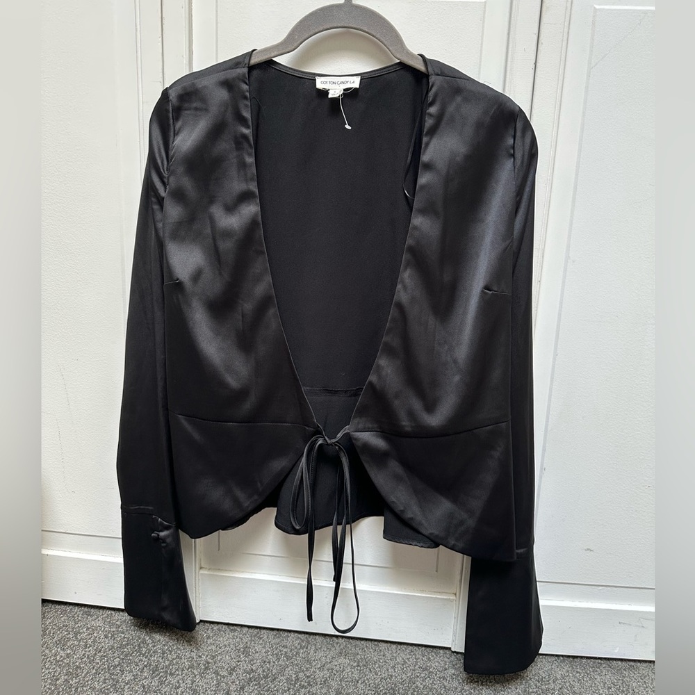 Satin tie-front blouse